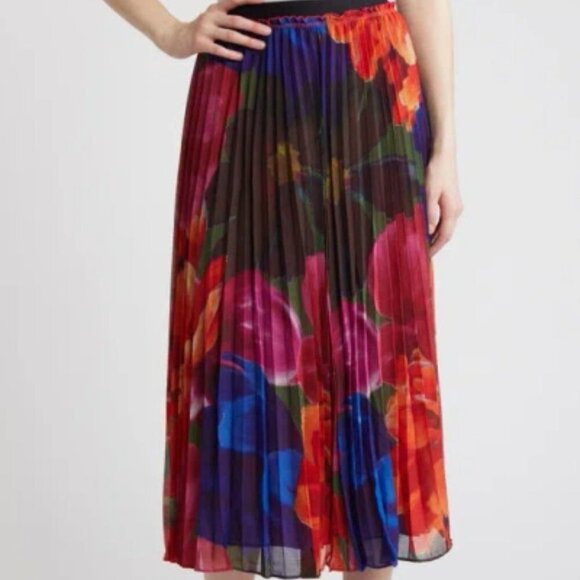 NWOT Ted Baker Evola Floral Pleated Recycled-Polyester Midi Skirt. Sz: 2 (Small) - Picture 1 of 7
